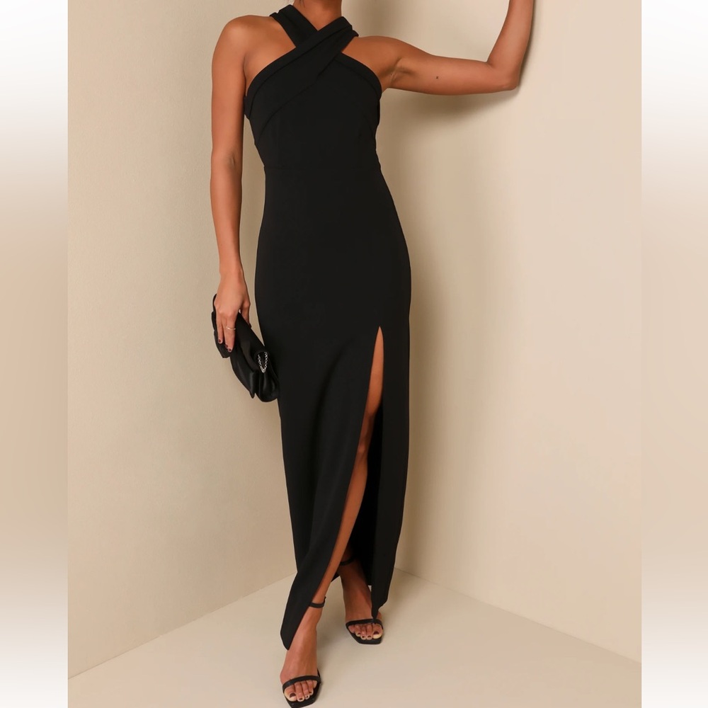 Head to Cocktail Hour Black Halter Neck Maxi Dress